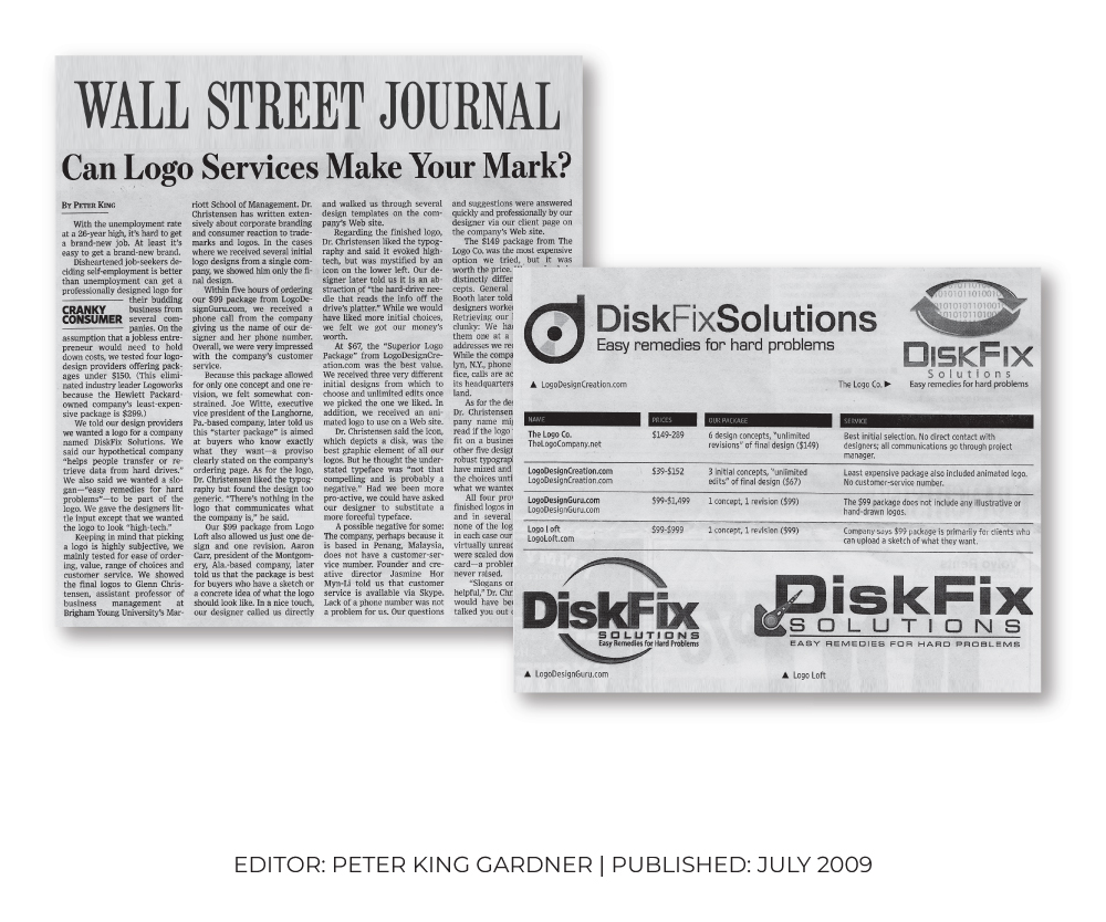 LogoDesignCreation reviewed by Wall Street Journal as best value logo design agency